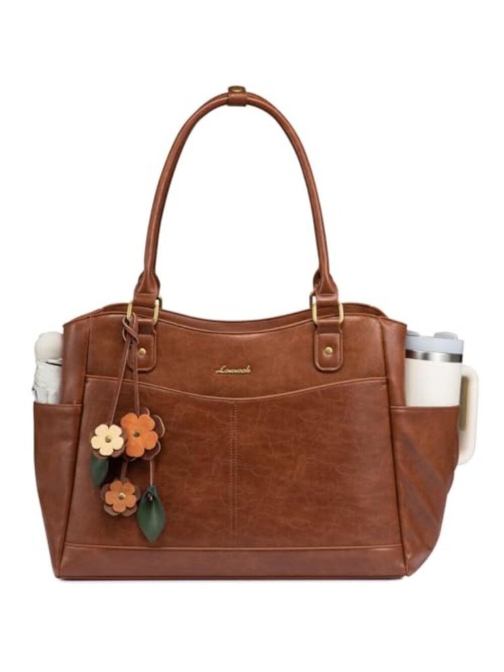 Leather Laptop Tote Bag Large Cup Holder Messenger Shoulder Bag